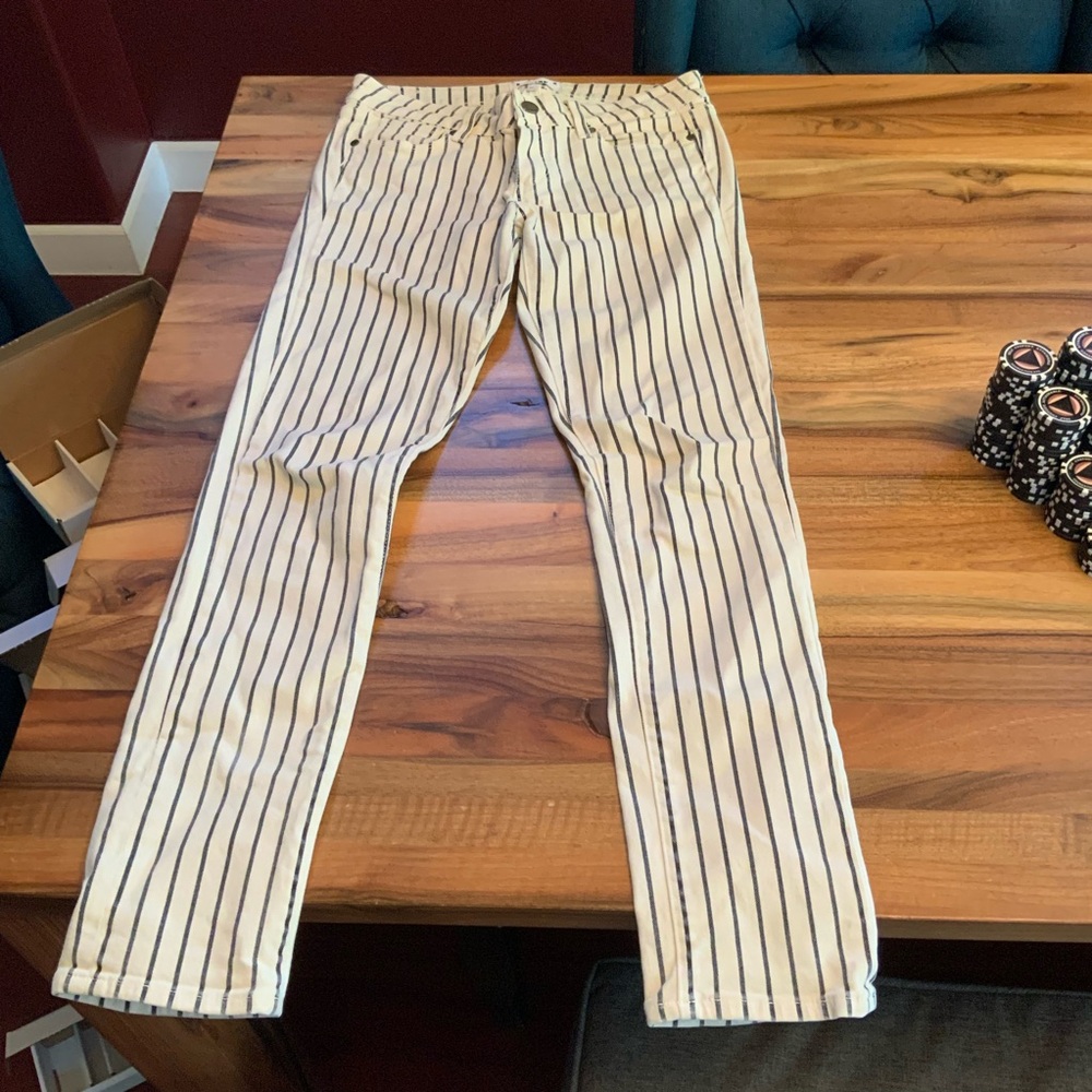 Striped White and Navy Jeans Paige
